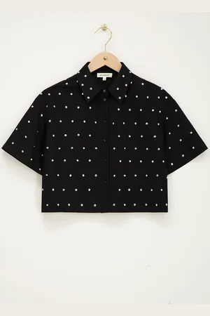 My Jewellery Zwarte korte blouse met zilverkleurige studs