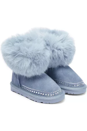 MONNALISA Embellished faux fur-trim suede boots