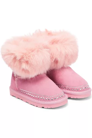 MONNALISA Embellished faux fur-trim suede boots
