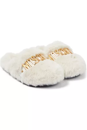 Moschino Logo faux fur slippers