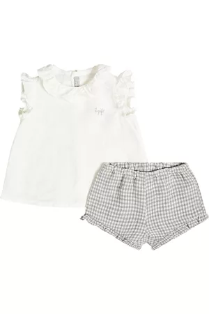 Il gufo Tops - Baby frill-trimmed linen top and shorts set