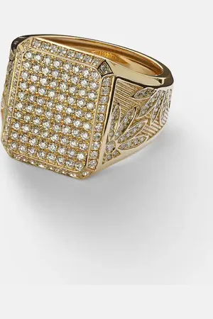 Rainbow K Flower 18kt gold signet ring with diamonds