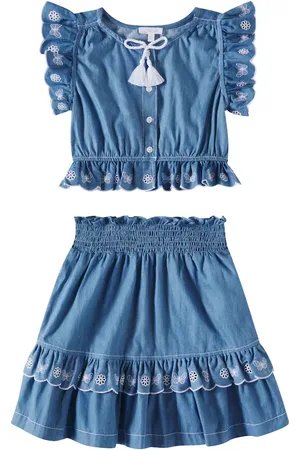 PATACHOU Embroidered denim top and skirt set