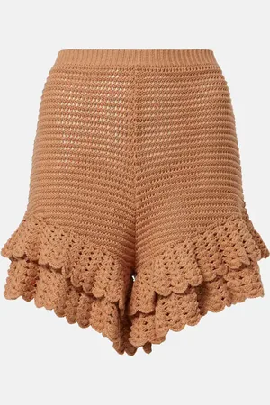 Chloé Ruffled crochet cotton shorts