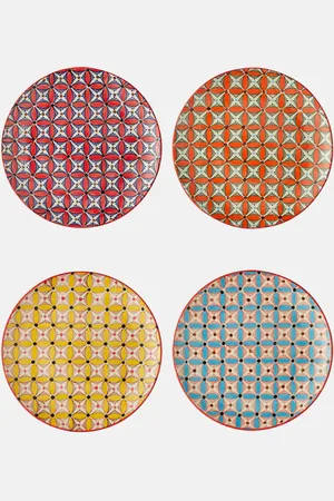 POLSPOTTEN Hippy set of 4 ceramic dinner plates