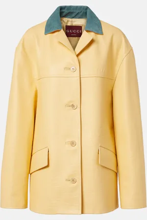 Gucci Logo corduroy-trimmed leather jacket