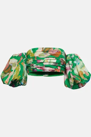ALÉMAIS Arlo floral silk puff-sleeve crop top