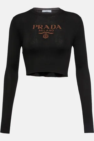 Prada Logo ribbed-knit silk crop top