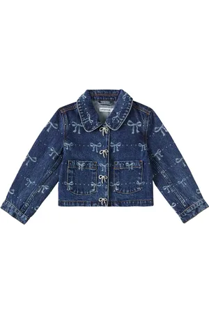 Self-Portrait Bow embellished printed denim jacket