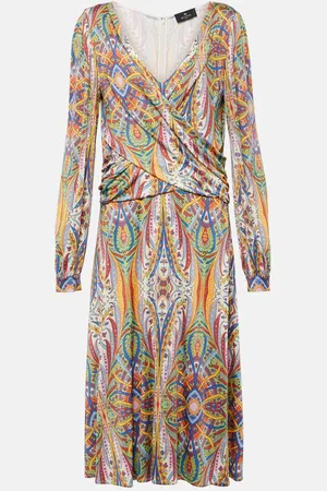 Etro Printed gathered jersey midi dress