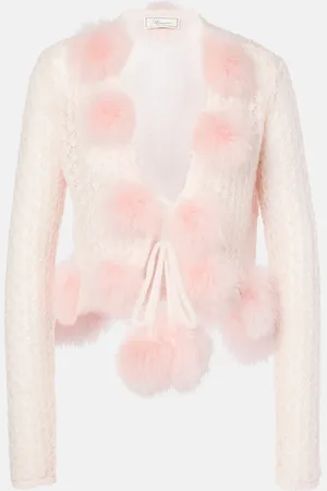 BLUMARINE Feather-trimmed mohair and wool-blend cardigan