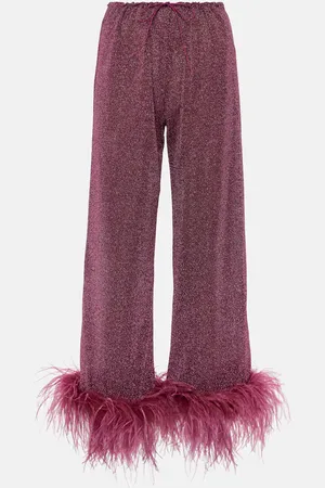 Oseree LumiÃ¨re Plumage feather-trimmed lamÃ© pants