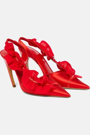Nensi Dojaka Ruffle-trimmed satin slingback pumps