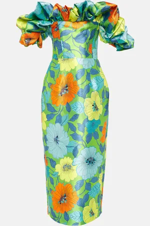 ALÉMAIS Floral ruffled satin midi dress