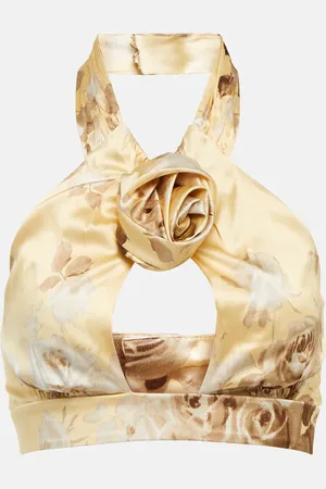 Alessandra Rich Floral silk satin crop top