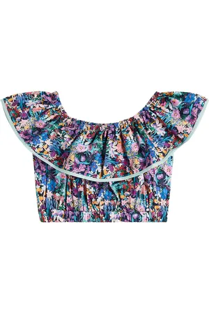 PAADE Ruffled floral cotton crop top