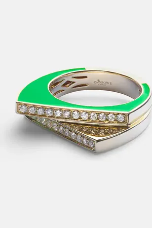 Rainbow K Handcuff 14kt gold and enamel ring with diamonds