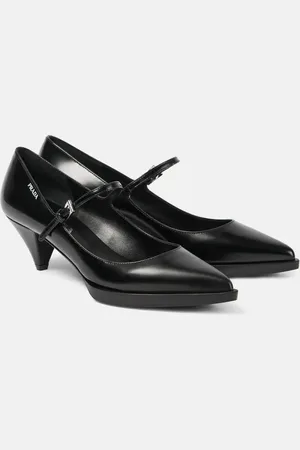 Prada Logo brushed leather Mary Jane pumps