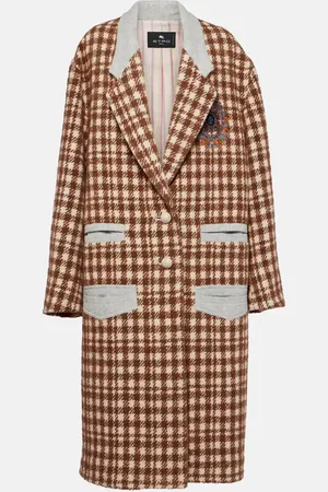 Etro Embroidered houndstooth wool-blend coat