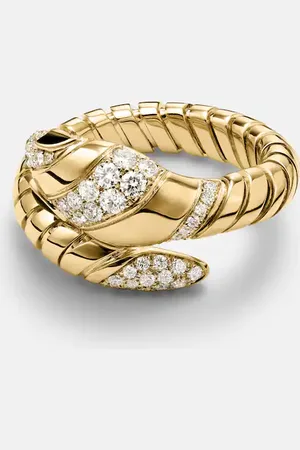 Bvlgari Serpenti Tubogas 18kt gold ring with diamonds and onyx