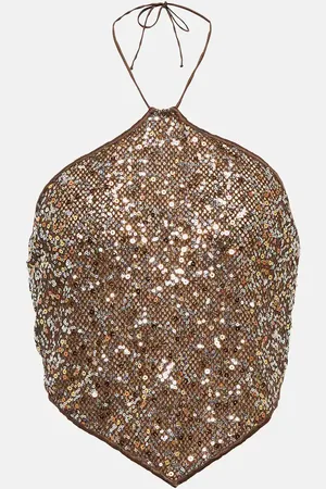 Oseree Netquins sequined halterneck top