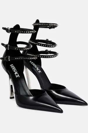 VERSACE Pin-Point embellished leather pumps
