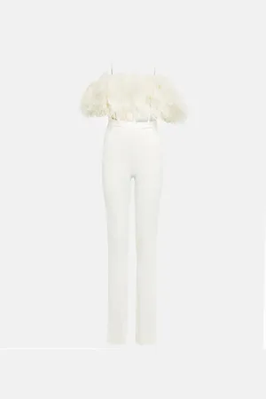 DAVID KOMA Feather-trimmed cady jumpsuit