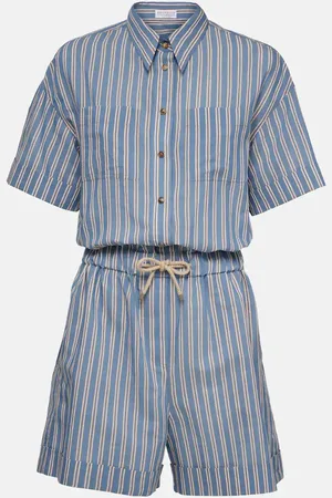 Brunello Cucinelli Striped cotton and silk playsuit