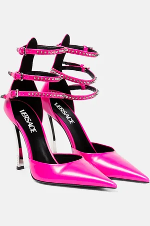 VERSACE Pin-Point embellished leather pumps