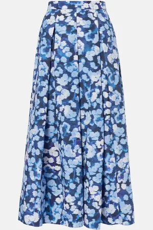 Erdem Floral pleated cotton midi skirt