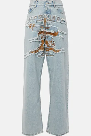 Y / PROJECT Logo embroidered high-rise wide-leg jeans