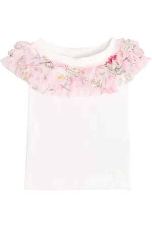 MONNALISA Ruffled cotton blend T-shirt