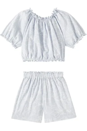 Il gufo Printed cotton top and shorts set