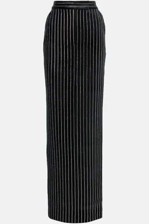ALEX PERRY Column embellished pinstripe velvet maxi skirt