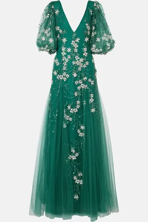 Costarellos Floral-appliquÃ© tulle and lurexÂ® gown