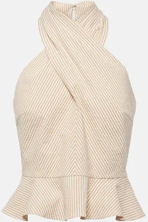 VERONICA BEARD Drey halterneck cotton seersucker top