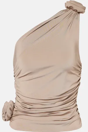 MAGDA BUTRYM Floral-appliquÃ© one-shoulder ruched top