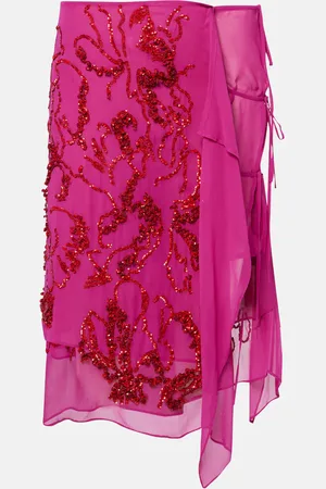 DRIES VAN NOTEN Sequined draped chiffon midi skirt