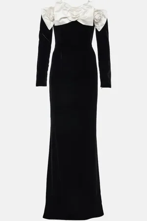 Alessandra Rich Bow-detail off-shoulder velvet gown
