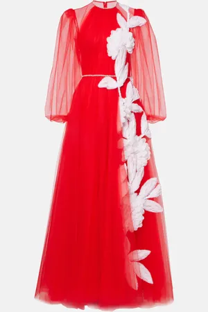 Costarellos Floral appliquÃ© tulle gown