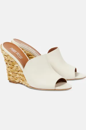 PARIS TEXAS Deia 100 leather-trimmed espadrille wedges
