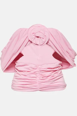 MAGDA BUTRYM Floral-appliquÃ© ruched off-shoulder top