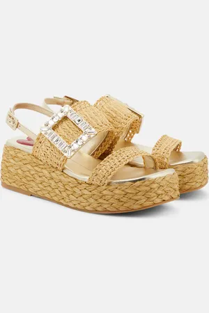 Roger Vivier Embellished raffia platform sandals