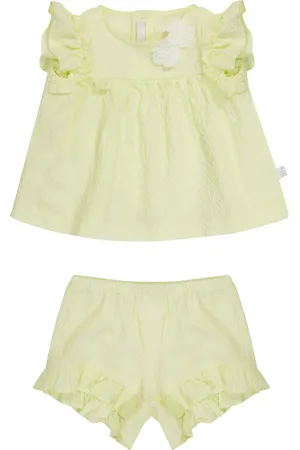 Il gufo Baby stretch-cotton seersucker top and shorts set