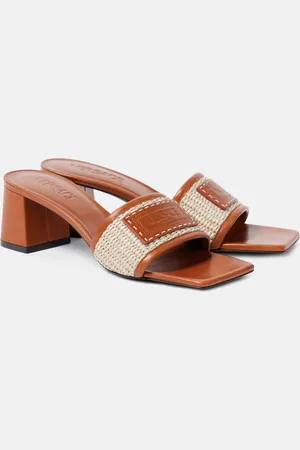 VERSACE Theia Barocco leather-trimmed raffia mules