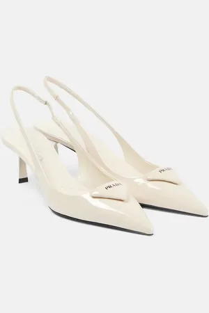 Prada 55 logo patent leather slingback pumps