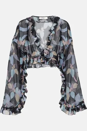 Chloé Floral ruffled silk top