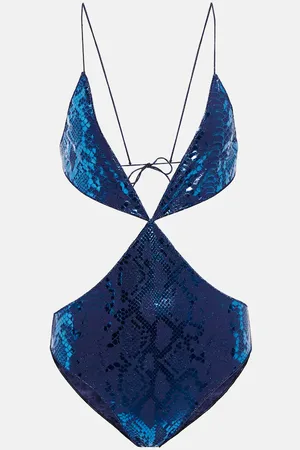 Oseree Snake-print cutout swimsuit