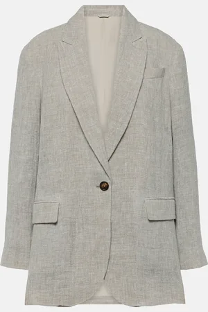 Brunello Cucinelli Oversized V-neck linen-blend blazer