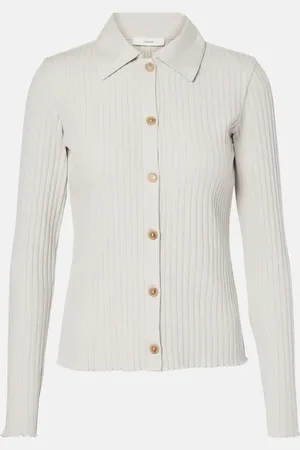 Vince Ribbed-knit cotton-blend polo pullover